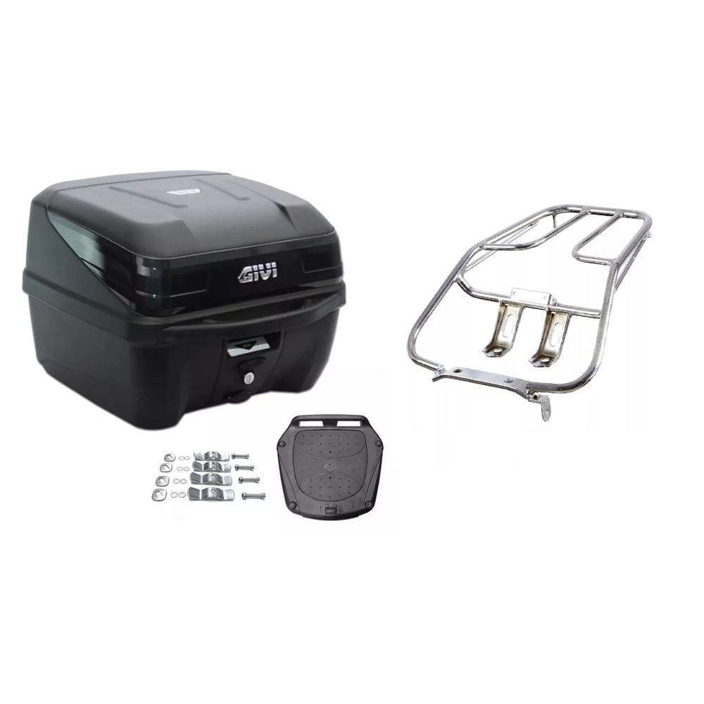 Kit Baú Givi Moto 33L Traffic Iii + Bagageiro Cromado Cg Titan 2000 2001 2002 2003 2004 2005 2006 2007 2008 Cg Fan 125