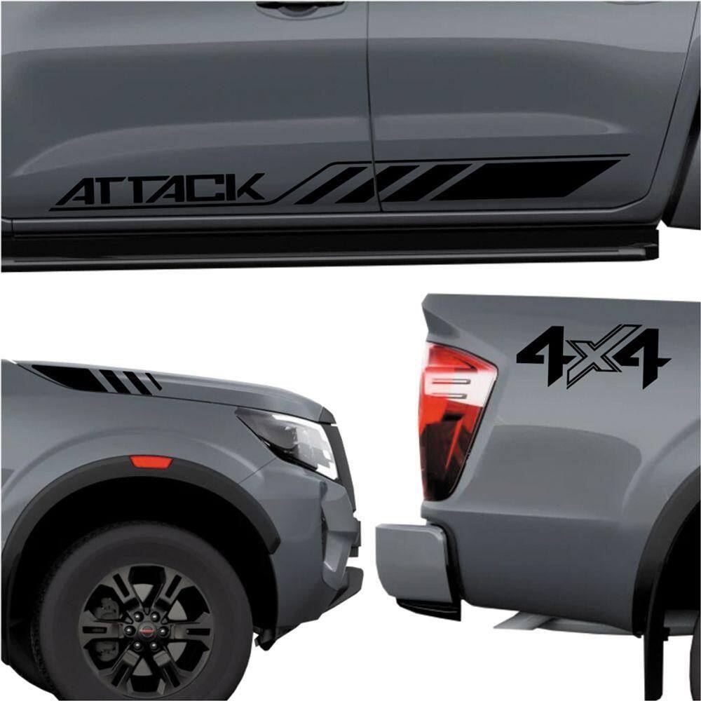 Faixa Nissan Frontier Attack 4x4 2023 Adesivo Lateral E Capô Preto Preto
