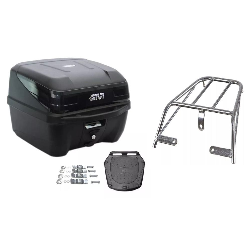 KIT BAU GIVI MOTO 33L TRAFFIC III + BAGAGEIRO CROMADO Ybr 125 2000 2001 2002 2003 2004 2005 2006 2007 2008 PROJÉTIL
