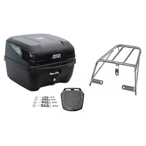 KIT BAU GIVI MOTO 33L TRAFFIC III  + BAGAGEIRO CROMADO Ybr 125 2000 2001 2002 2003 2004 2005 2006 2007 2008 PROJÉTIL