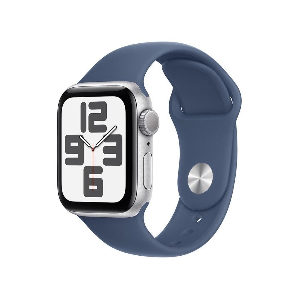 Apple Watch SE GPS • Caixa prateada de alumínio – 40 mm • Pulseira esportiva denim – M/G