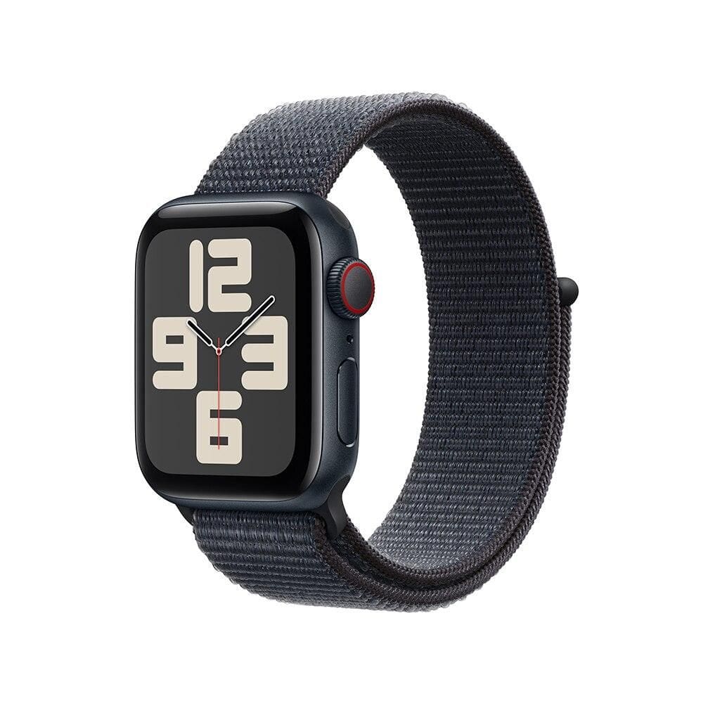 Apple Watch SE GPS + Cellular • Caixa meia-noite de alumínio – 40 mm • Pulseira loop esportiva tinto