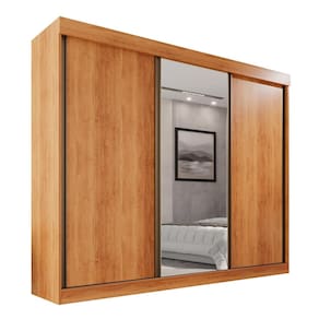 Guarda Roupa Casal 100% MDF 3 Portas De Correr 6 Gavetas Com Espelho Central Fênix - Mais Móveis