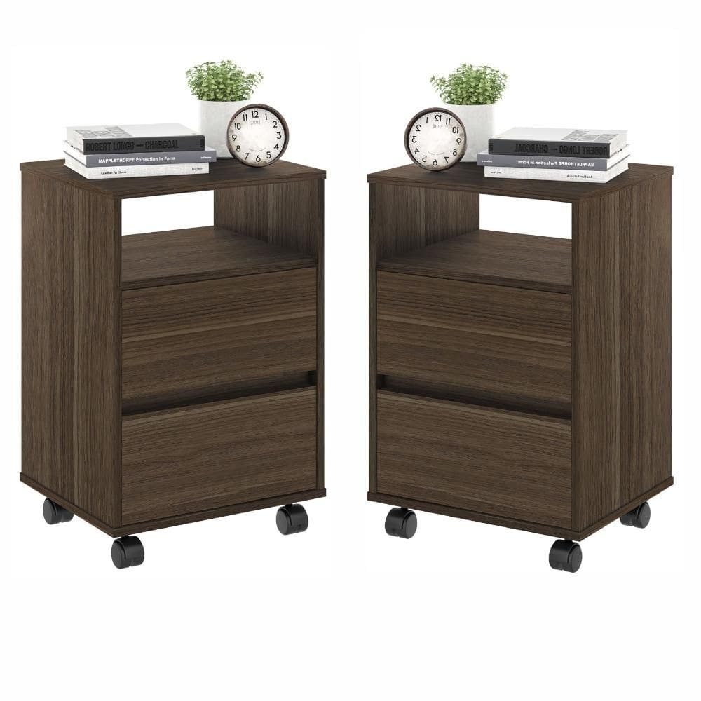 Conjunto Mesa de Cabeceira com Rodízios Nadi Marrom