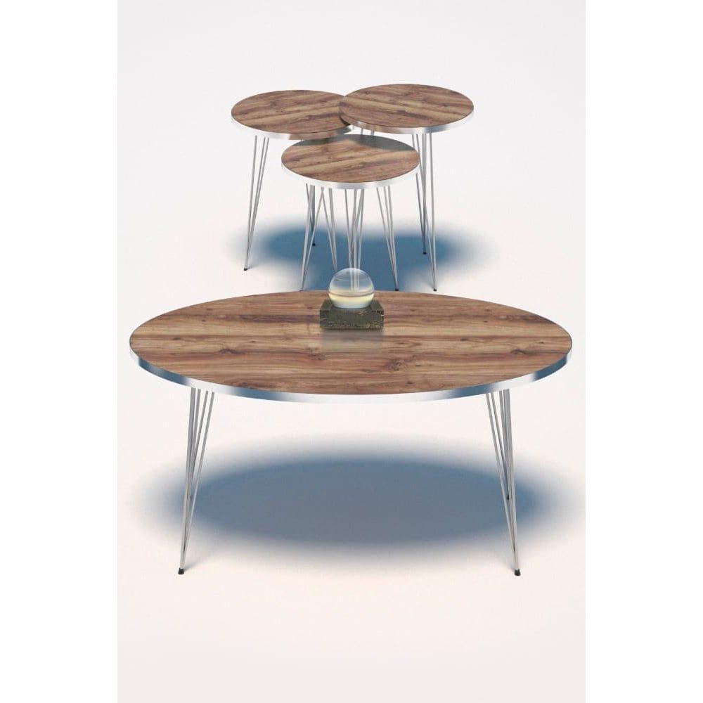 Conjunto de Mesa de Centro 4 peças - Madeira com Prata
