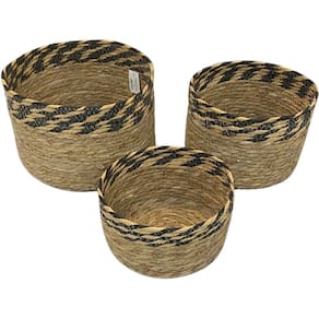 Kit 3 Cestos em Palha Organizadores Decorativos Multitamanhos