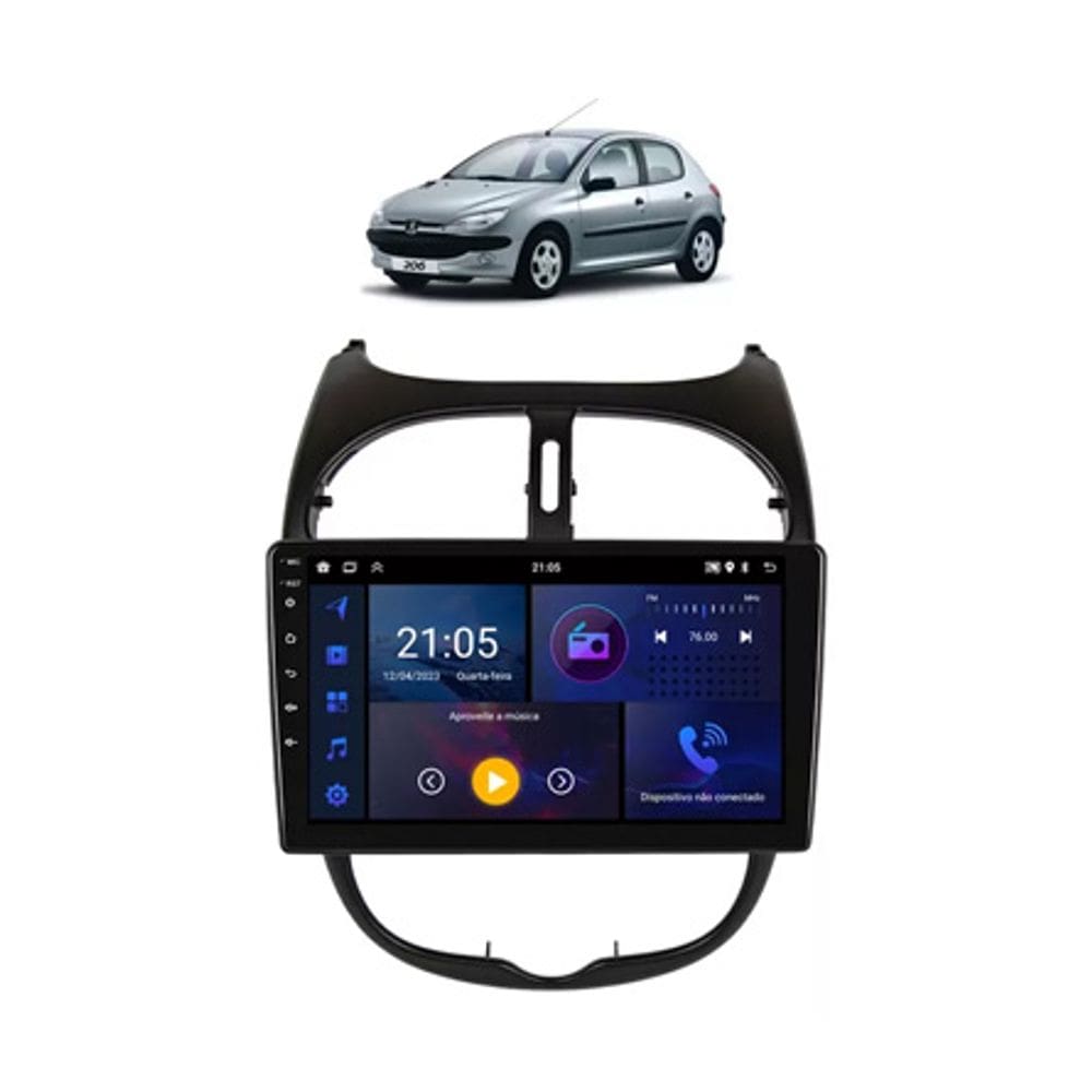 Kit Multimidia Peugeot 206 Carplay AndroidAuto 9 Pol - Roadstar 908BR