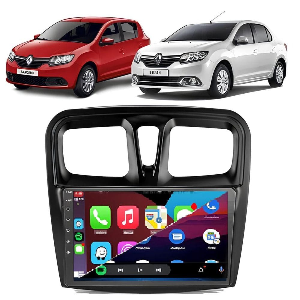 Kit Multimidia Sandero Logan 2015 / 2023 Carplay AndroidAuto 9 Pol - Roadstar 908BR