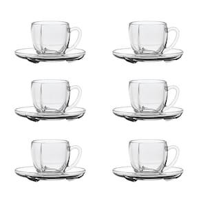 Xícaras De Vidro Com Pires P/ Café Chá 190ml Jogo C/6 Peças