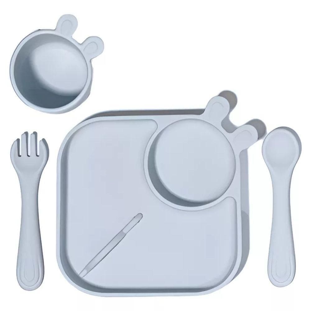 Kit Alimentação Infantil Silicone 4 Peças Azul - Petit Piá