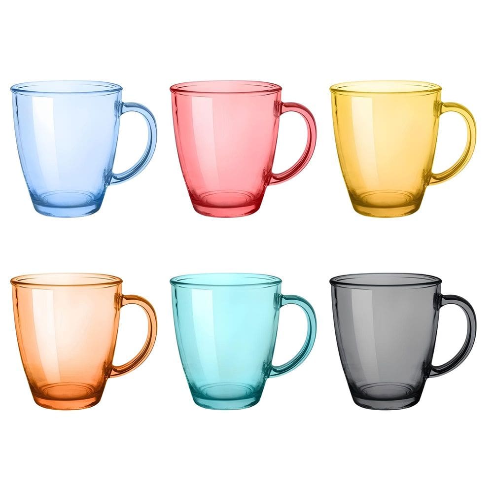 Jogo C/ 6 Canecas de Vidro Coloridas 360ml P/ Bebidas