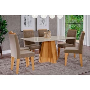 Sala Jantar Patricia 160cm Canto Reto + 6 Cadeiras TaísMoldura Nature-ow-joli Cimol