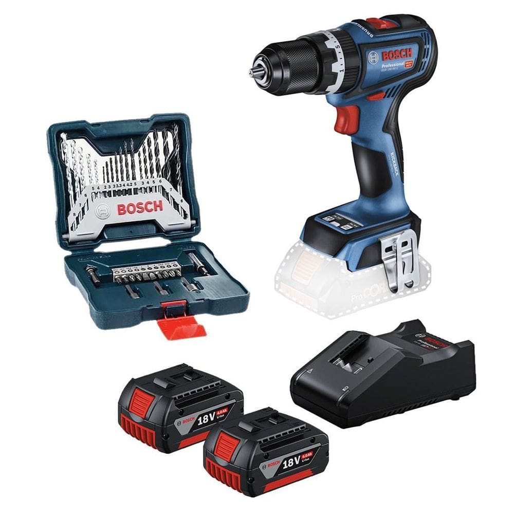 Parafusadeira Bosch Gsb18V-90 18V + 2Bat 4A + Carreg E Kit