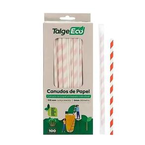 Canudo De Papel Talge Com Listra Vermelho 19,5x0,6cm 100un