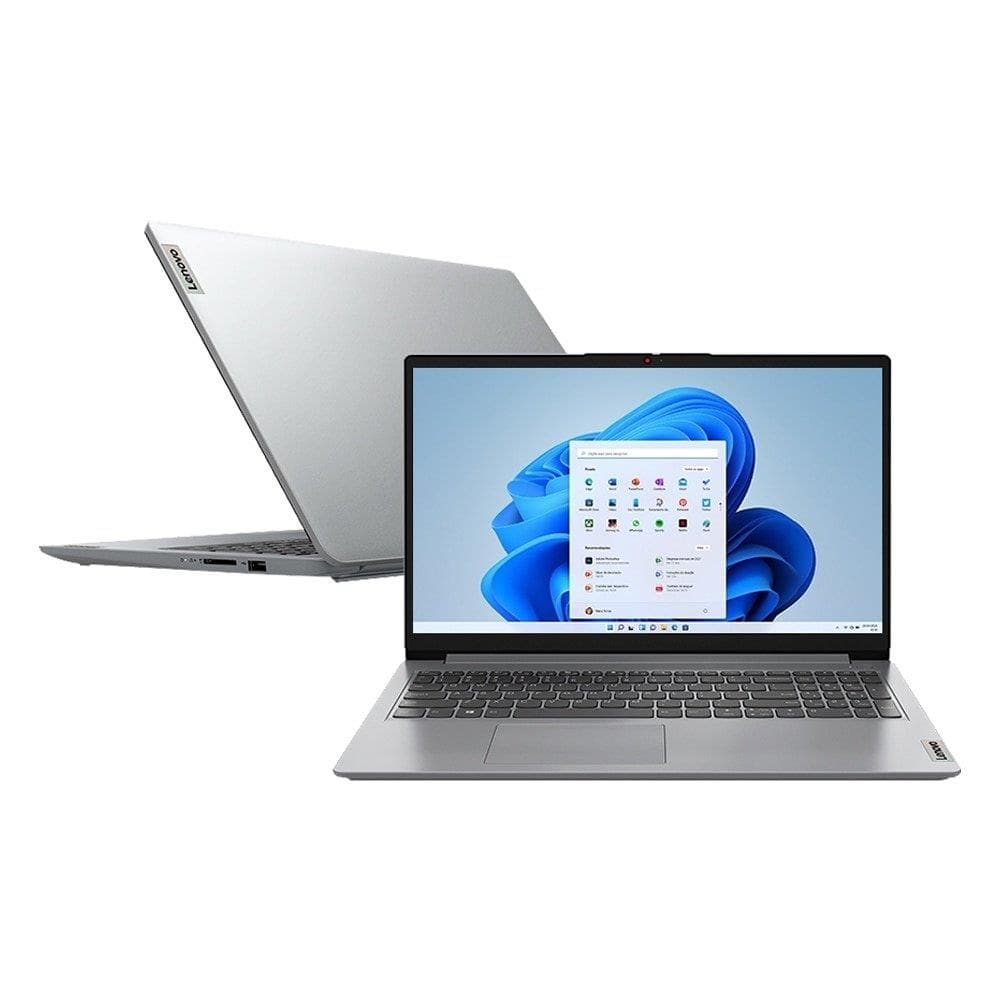 Notebook Lenovo IdeaPad 1i 82VY000TBR | Tela de 15.6", Intel Core i3-1215U, 256GB SSD, 4GB RAM, Windows 11, Cinza