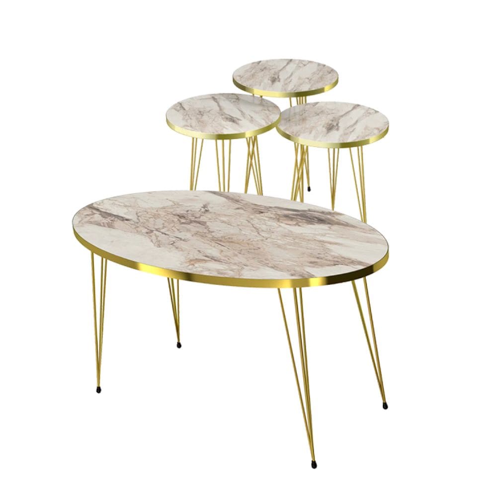 Conjunto de Mesa de Centro 4 Peças - Mármore Branco