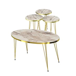 Conjunto de Mesa de Centro 4 Peças - Mármore Branco