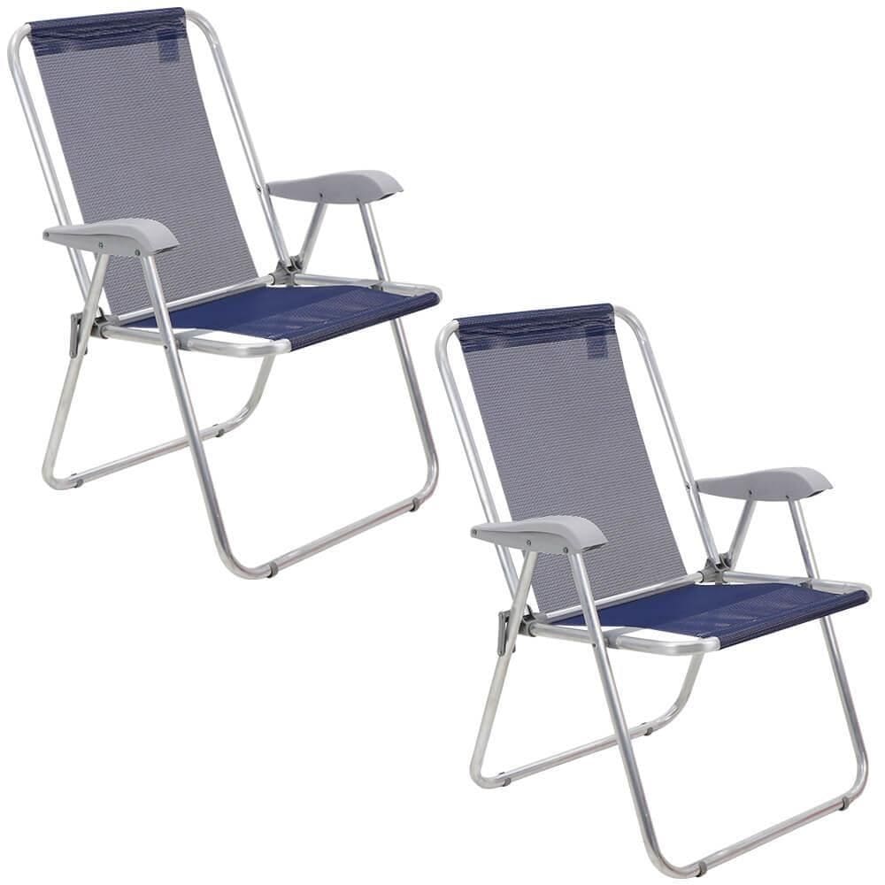 Kit 02 Cadeiras de Praia Tramontina Creta Master em Alumínio com Assento Azul Escuro 92900202