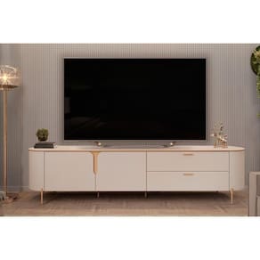 Rack Bancada Para Tv Até 75 Pol Celine 100% Mdf Com Pés 241x57cm Off White-off White - Dj Móveis