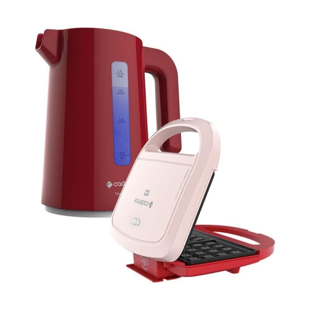 Kit Máquina de Waffles e Chaleira Vermelha 1,7L Cadence - 127V