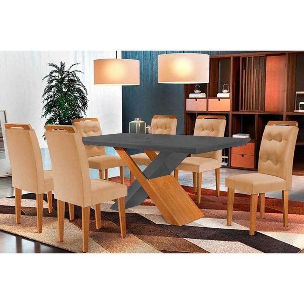 Sala De Jantar Completa Imperatriz Tampo Madeirado C- Vidro Curvo 180x90 E 6 Cadeiras Imperatriz Imbuia-veludo Capuccino - Rufato