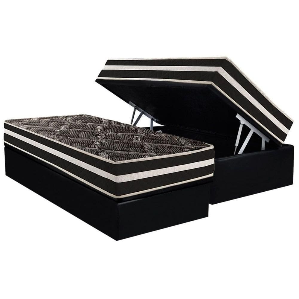 Conjunto Box Baú Solteiro Colchão Espuma Paropas D28 - Master Ag80 Black Double Face 25 + Base Crc Suede Black (88x188)