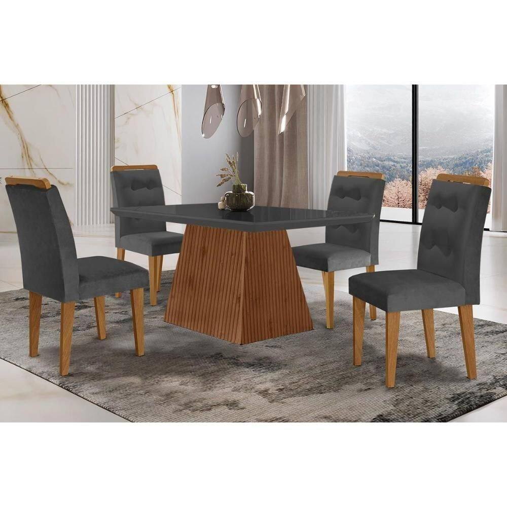 Sala De Jantar Completa Luna C- Tampo Madeirado C- Vidro Canto Curvo 120x80cm E 4 Cadeiras Imperatriz Imbuia-grafite - Suede Grafite - Rufato