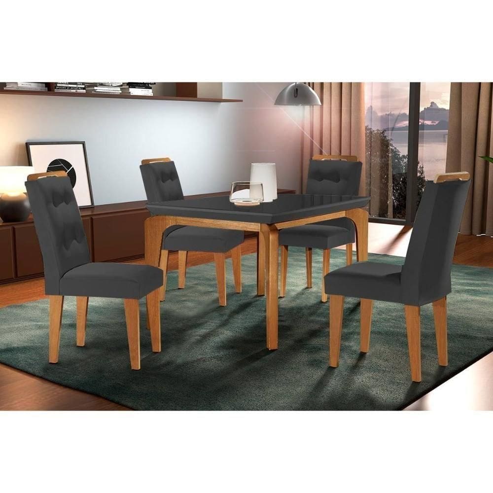 Sala De Jantar Completa Londrina C- Tampo Madeirado C- Vidro Canto Curvo 120x80cm E 4 Cadeiras Imperatriz Imbuia-grafite - Suede Grafite - Rufato