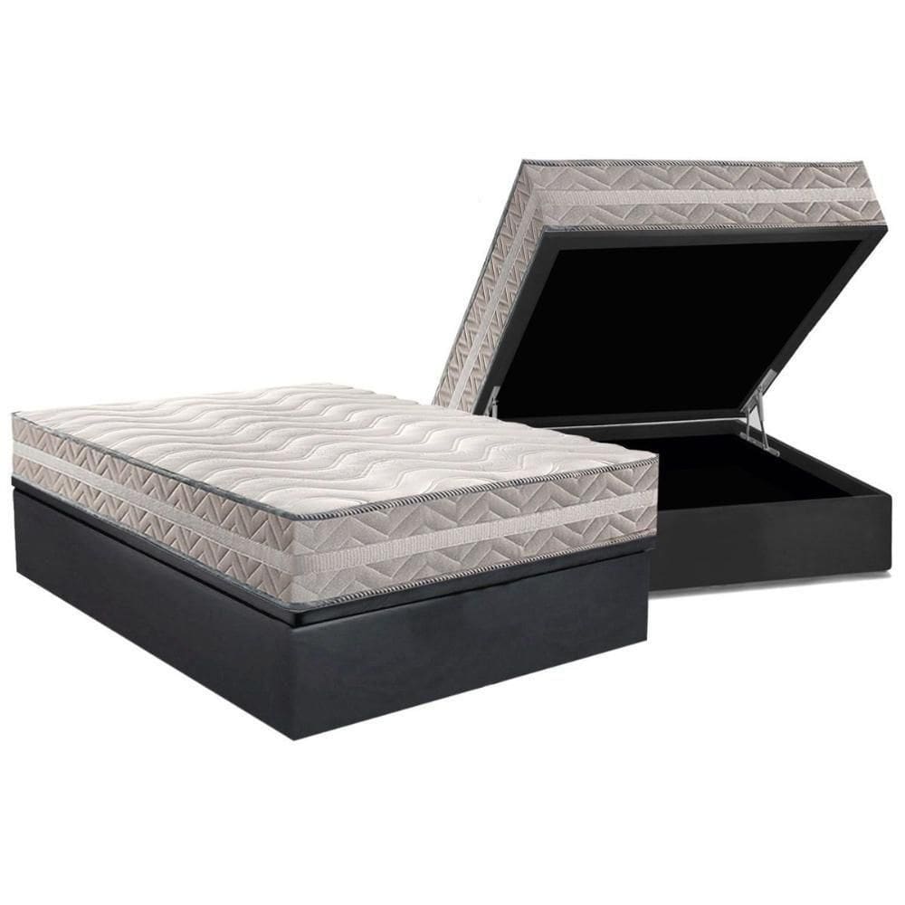 Conjunto Box Baú Casal Colchão Espuma Paropas D28 - Master Prata Double Face 25 + Base Crc Suede Gray (138x188)
