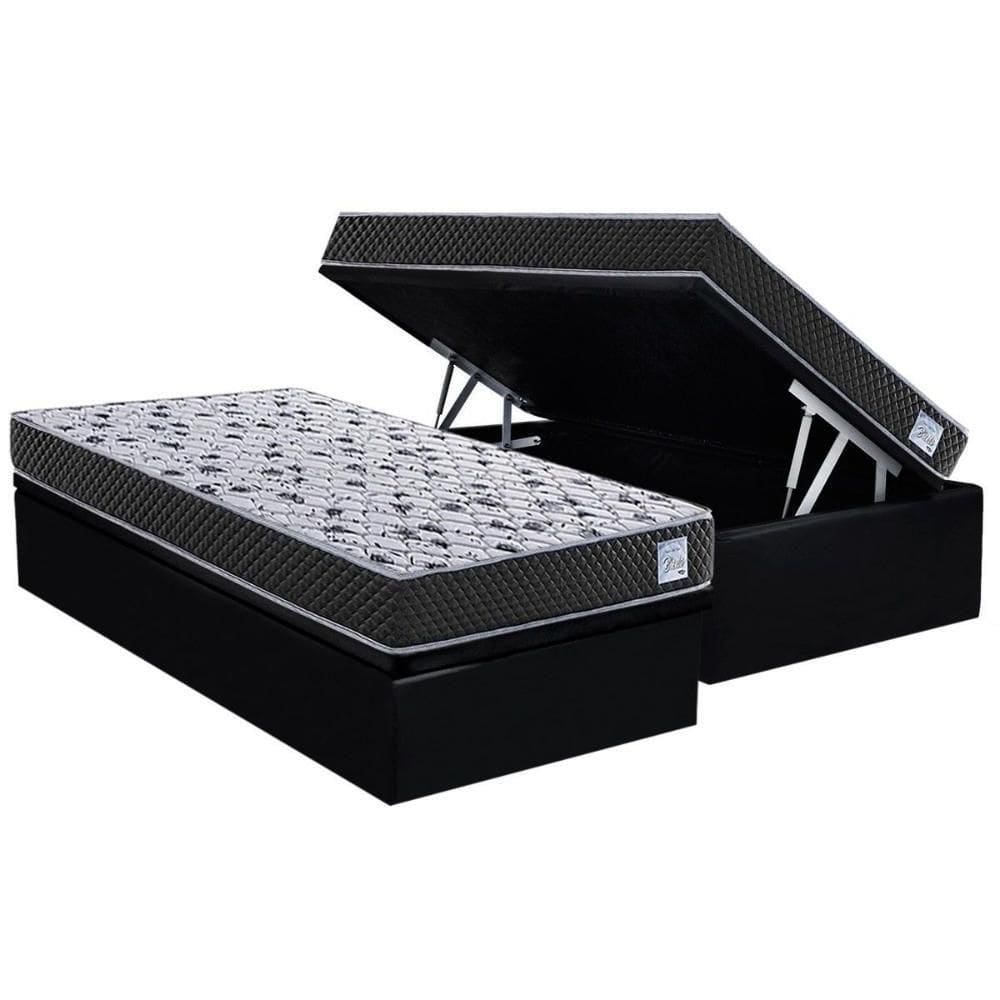 Conjunto Box Baú Solteiro Colchão Espuma Herval Compact Ag 65 - Ag Biello + Base Crc Suede Black (88x188)