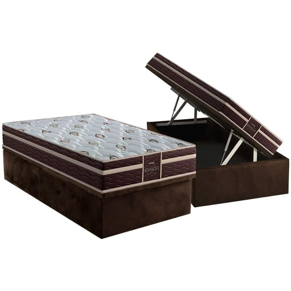 Conjunto Box Baú Solteiro Colchão Espuma Probel Colchão D33 - Firmepedic Prodormir Advanced Tech1500 Plus Brown + Base Crc Suede Brown(88x188)