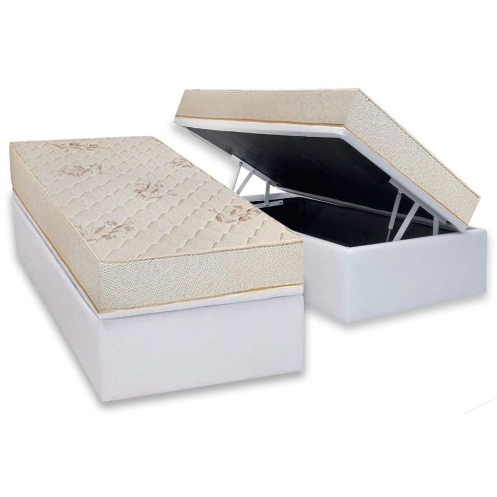 Conjunto Box Baú Solteiro Colchão Espuma Luckspuma D45 Gran Luck Floral Pró Saúde + Base Crc Courano White(88x188)