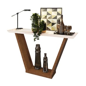 Aparador Sala Estar 136cm Tampo MDF c/ Vidro Lótus Telha/Creme D04 - D`Rossi
