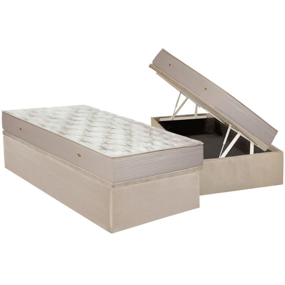 Cama Box Baú Solteiro: Colchão Molas Bonnel Ortobom Hotelaria Nanolastic Orthotel Superluxo + Base Crc Suede Clean(88x188)