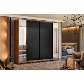 Guarda Roupa Solteiro 4 Portas De Correr E 4 Gavetas C- 2 Espelhos E Pés Laredo Flex Nogueira-nogueira Ou Preto