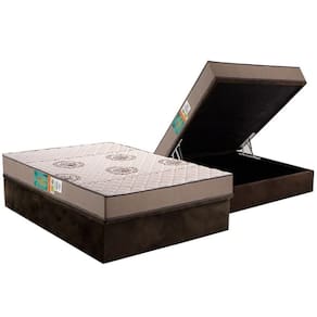 Conjunto Box Baú Casal Colchão Espuma Polar D33 Pérola Clean + Base Crc Suede Brown (138x188)
