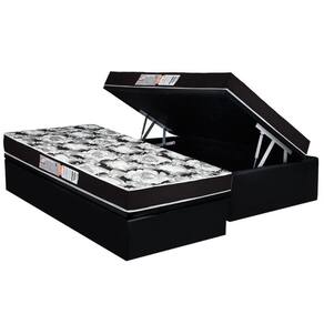 Conjunto Box Baú Solteiro Colchão Espuma Luckspuma D33 Supreme Pró Saúde Black + Base Crc Suede Black (88x188)