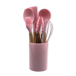 Conjunto De Utensílios De Cozinha De Silicone 8 Peças Rosa