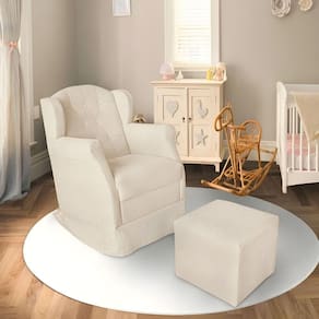 Poltrona Amamentação Cadeira Reforçada Balanço Puff Suede Cor:bege