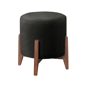 Puff Estofado Decorativo Redondo Sala De Estar Madrid Suede preto