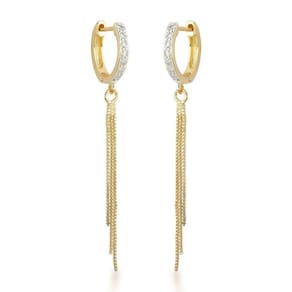 Brincos De Argola Com Franja Elegantes Banhados A Ouro 18k Com Zircônias Cristais Banhado A Ouro 18k