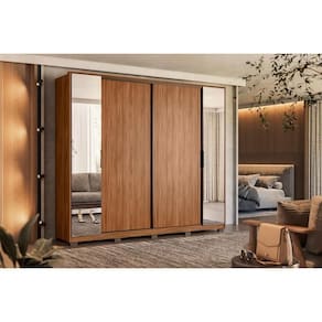 Guarda Roupa Solteiro 4 Portas De Correr E 4 Gavetas C- 2 Espelhos E Pés Laredo Flex Nogueira-nogueira Ou Nude