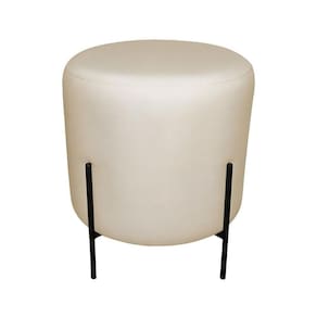 Puff Decorativo Redondo Para Sala Pés De Ferro Isa Bege Base Pés:preto;tecido:veludo