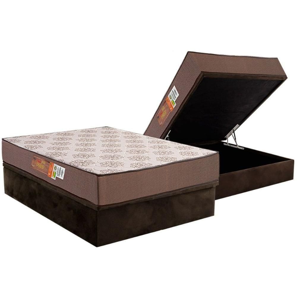 Conjunto Box Baú Casal Colchão Espuma Polar D28 Pérola Brown + Base Crc Suede Brown (138x188)