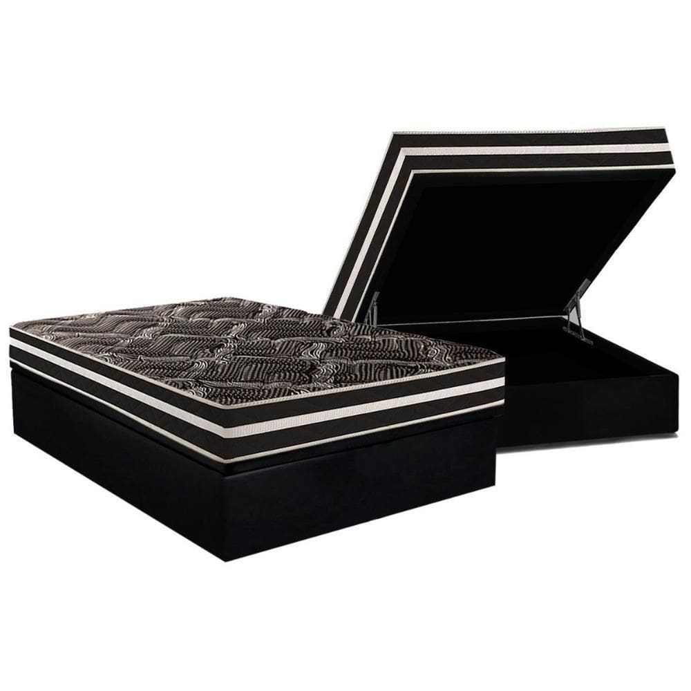 Conjunto Box Baú Casal Colchão Espuma Paropas D28 - Master Ag80 Black Double Face 17 + Base Crc Suede Black (138x188)