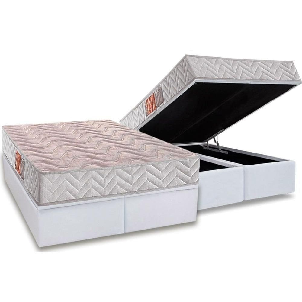 Conjunto Box Baú Queen Colchão Espuma Paropas D28 Pasquale Clean + Base Crc Courano White (158x198)