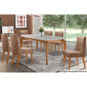 Sala De Jantar Completa Londrina C- Tampo Madeirado C- Vidro 180x90cm E 6 Cadeiras Dafne Capuccino-animale Chocolate - Rufato