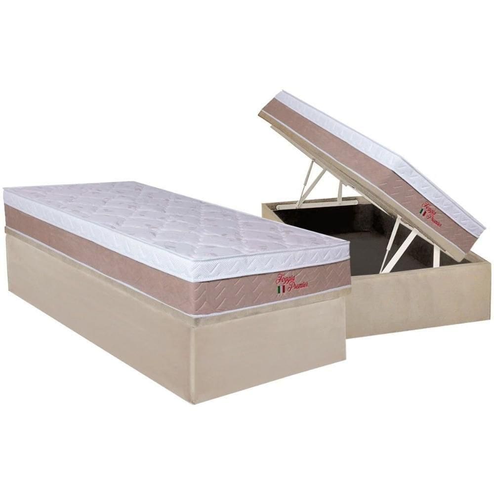 Conjunto Box Baú Solteiro Colchão Espuma Orthoflex Wood Foggia Premier + Base Crc Suede Clean (88x188)