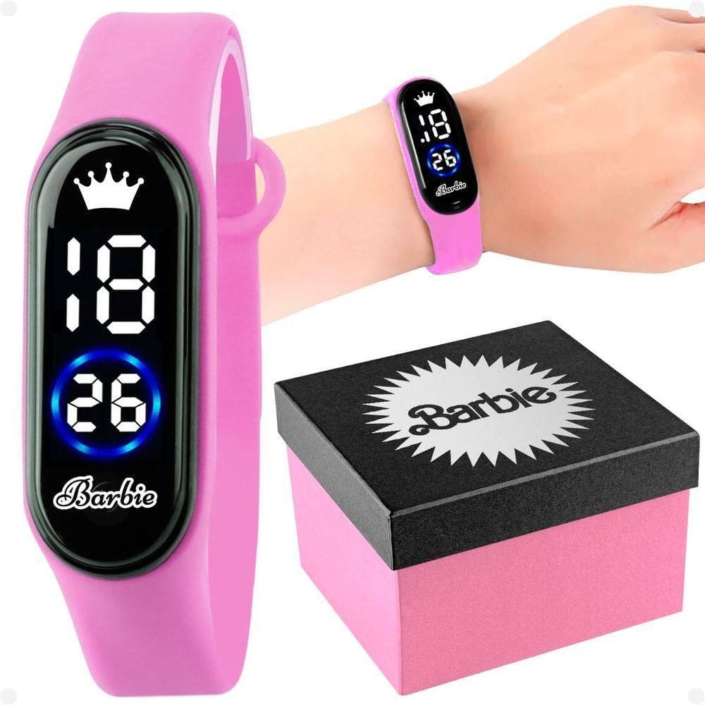 Relogio Infantil Digital Rosa Prova Dagua Barbie + Caixa