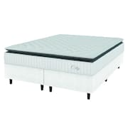 Cama Box Colchão Casal King Molas Ensacadas City Pillow Top 193x203x61cm Linho Branco / Cinza Hellen